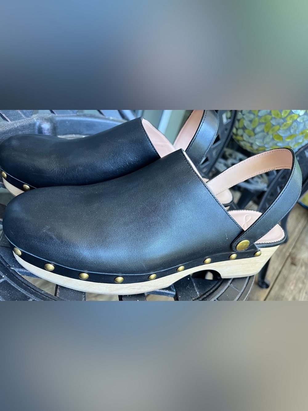 J Crew Clogs Shoes Size 10 Convertible Leather in Black Slip On Heels Studded